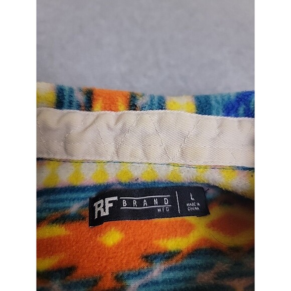 RF Brand Shirt Shacket Mens L Aztec Fleece Orange Blue Yellow Snaps Pockets READ - Picture 2 of 16